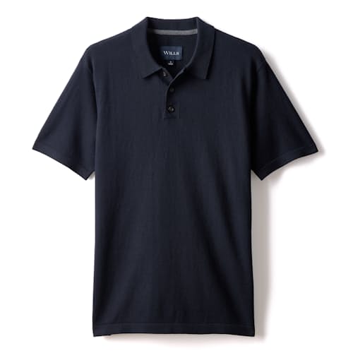 laydown image of Fine Ribbed Cotton Cashmere Polo Shirt