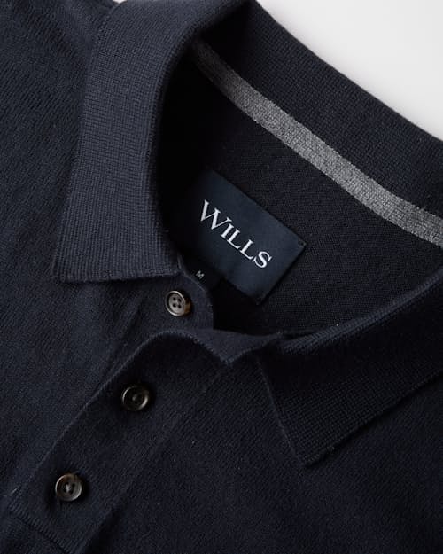 laydown detail image of Fine Ribbed Cotton Cashmere Polo Shirt