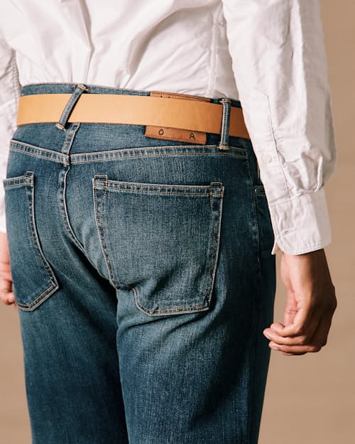 on model image of The Pen Slim Stretch Selvedge Denim Jeans