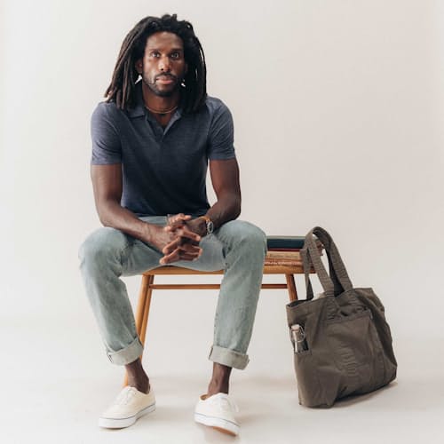 on model image of Merino Wool Polo