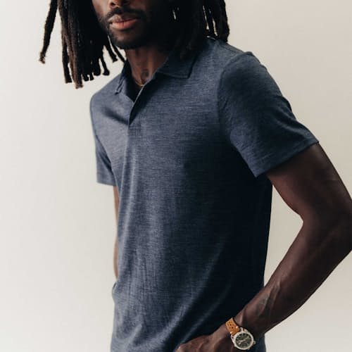on model image of Merino Wool Polo