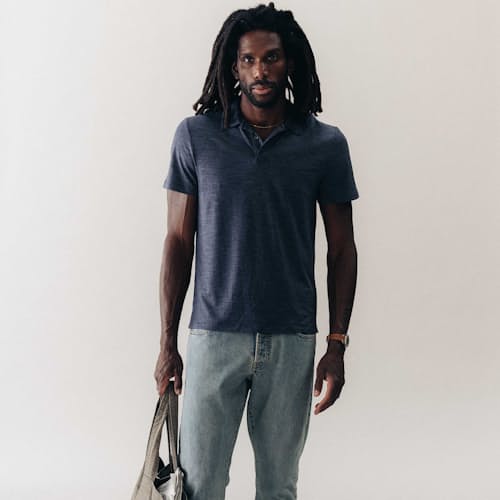 on model image of Merino Wool Polo