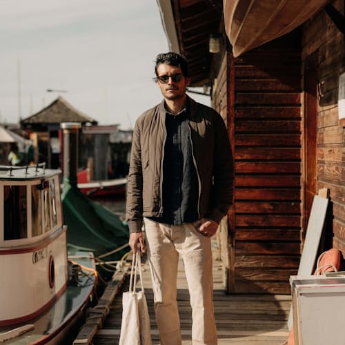 lifestyle image of The Able Nylon Bomber Jacket