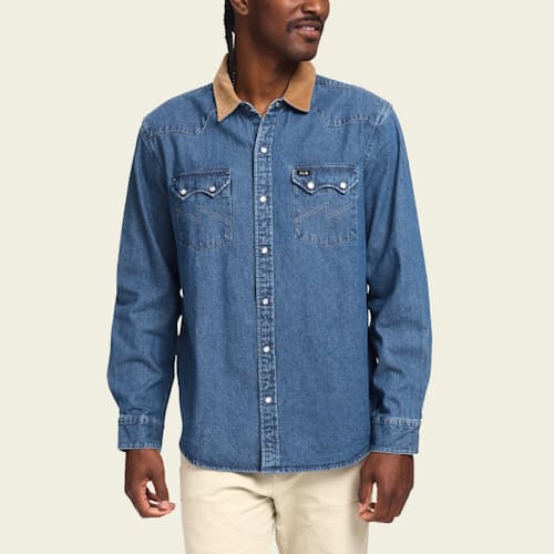 on model image of Dust Up Denim Snapshirt