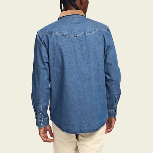 on model image of Dust Up Denim Snapshirt