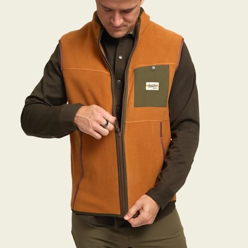 on model image of Free Range Fleece Vest