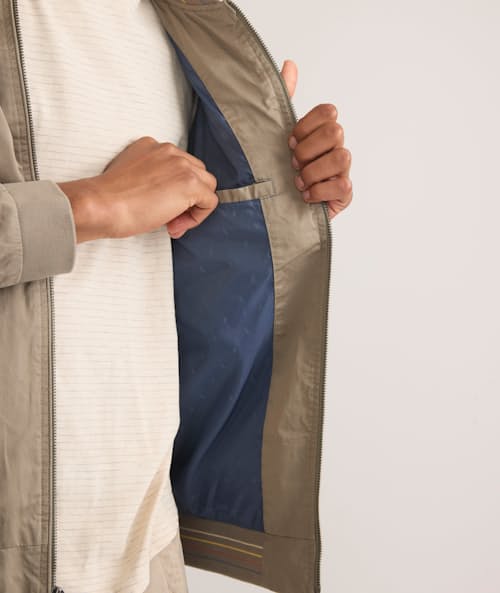 on model image of Rossland Dry Waxed Bomber
