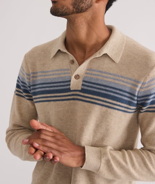 on model image of Elias Stripe Sweater Polo