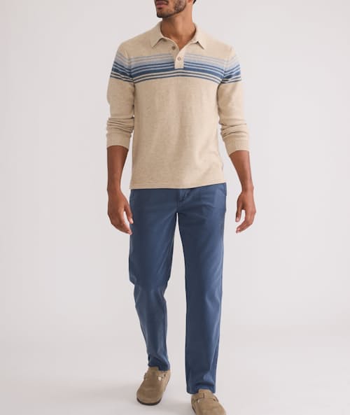 on model image of Elias Stripe Sweater Polo