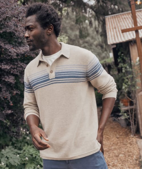 lifestyle image of Elias Stripe Sweater Polo