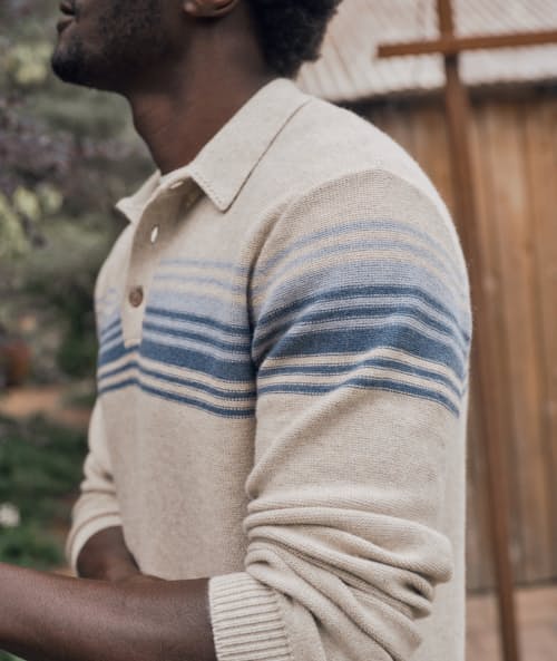 lifestyle image of Elias Stripe Sweater Polo