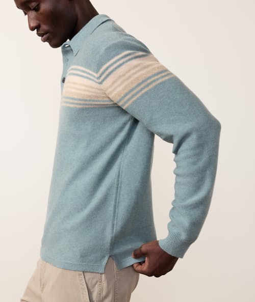 on model image of Elias Stripe Sweater Polo