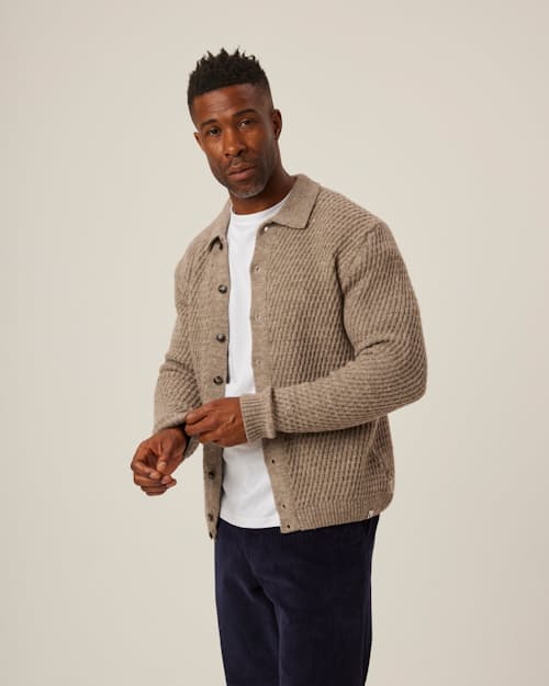 on model image of Hampton Soft Washed Cardigan