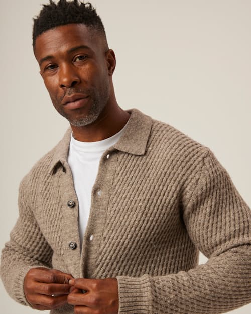 on model image of Hampton Soft Washed Cardigan