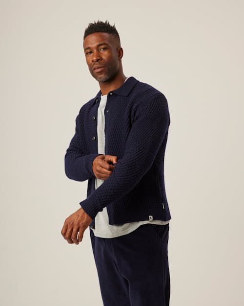 on model image of Hampton Soft Washed Cardigan