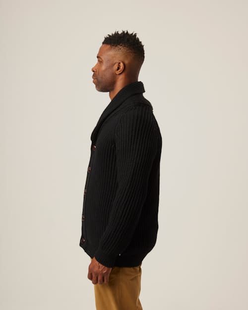 on model image of Wilkinson Merino Wool Cardigan Sweater