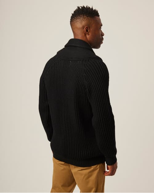 on model image of Wilkinson Merino Wool Cardigan Sweater