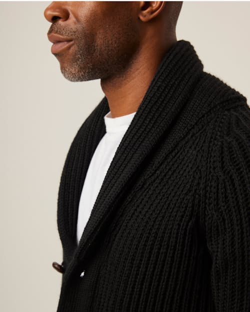 on model image of Wilkinson Merino Wool Cardigan Sweater