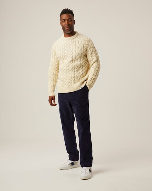 on model image of Hudson Aran Jumper