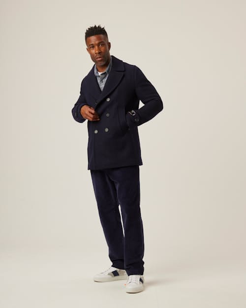 on model image of Salcombe Peacoat