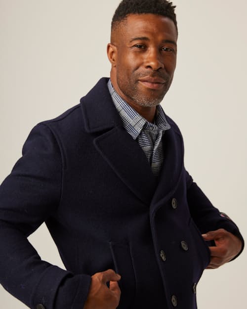 on model image of Salcombe Peacoat
