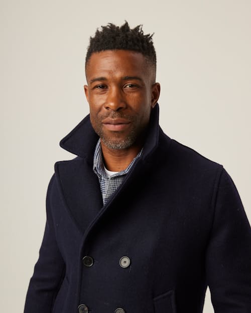 on model image of Salcombe Peacoat