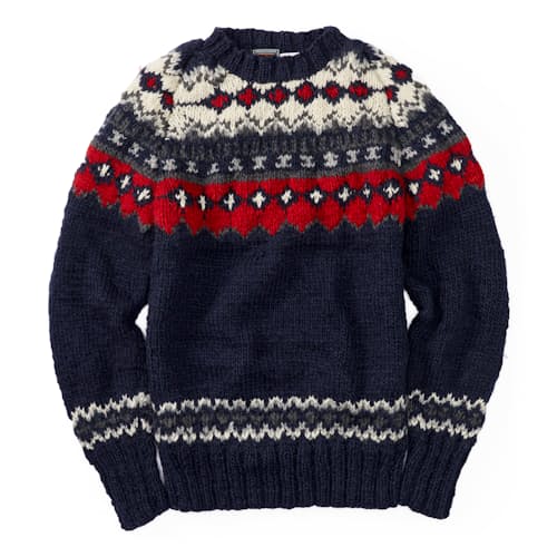 laydown image of Hand-Knit Fair Isle Merino Wool Sweater