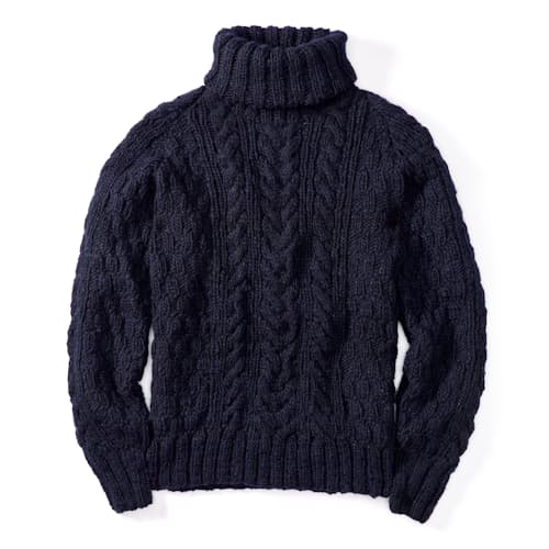 laydown image of Hand-Knit Fisherman Turtleneck Pullover