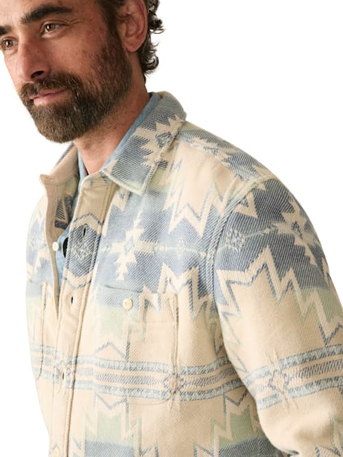 on model image of Doug Good Feather Legend Sweater Flannel Shirt