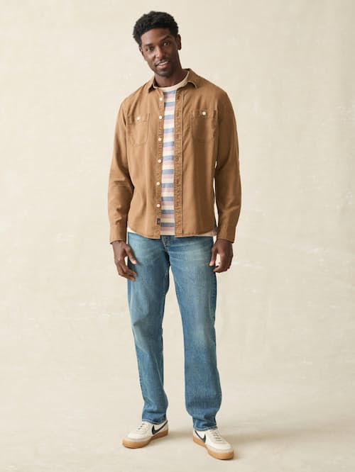 on model image of Tried and True Chambray Work Shirt