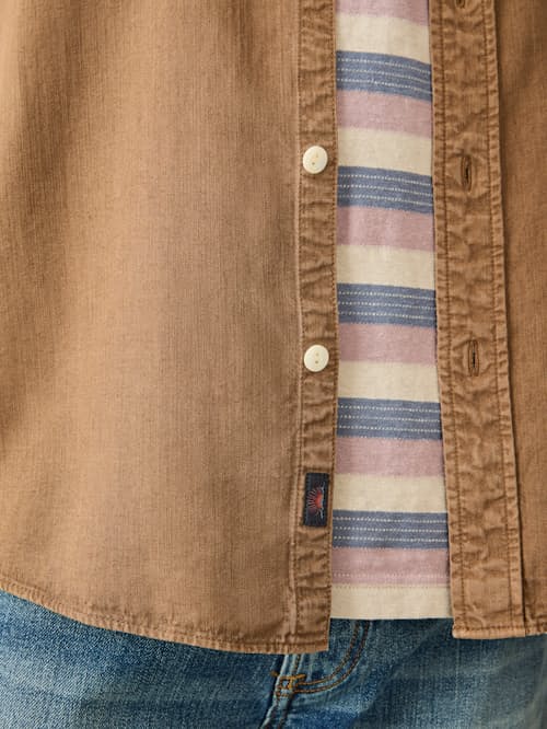 on model image of Tried and True Chambray Work Shirt