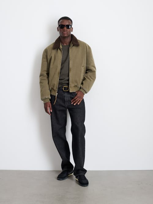 on model image of Canvas Flight Sherpa Collar Jacket