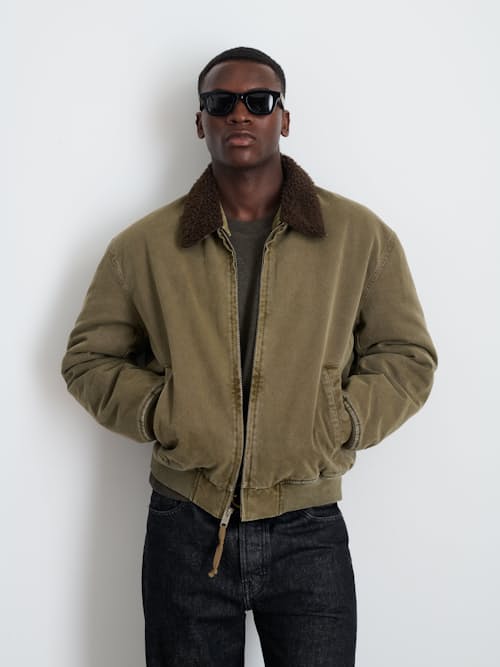 on model image of Canvas Flight Sherpa Collar Jacket