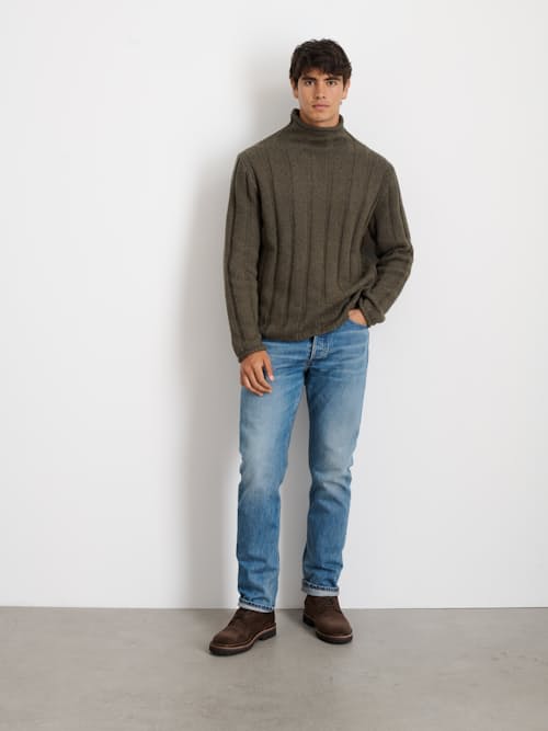 on model image of Ribbed Roll Neck Sweater