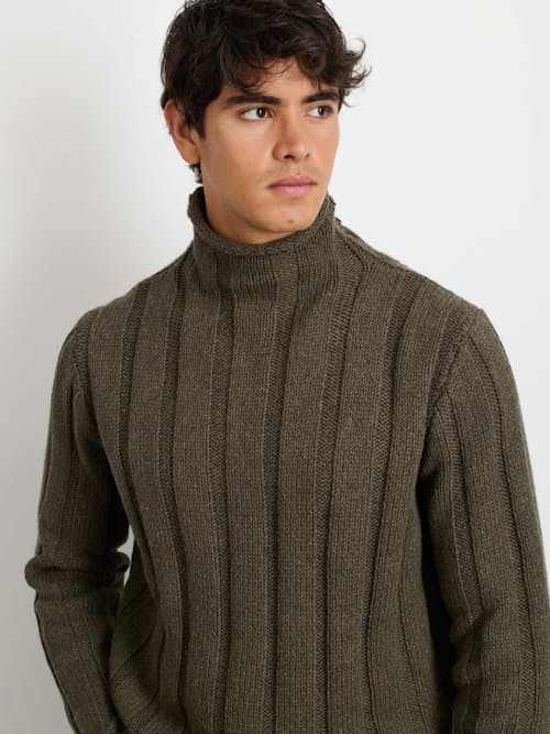 on model image of Ribbed Roll Neck Sweater