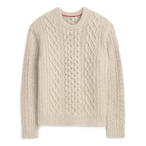 laydown image of Donegal Merino Wool Fisherman Sweater
