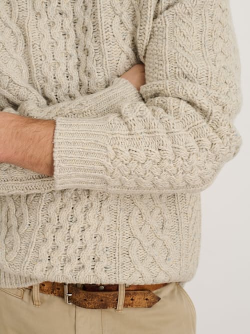 on model image of Donegal Merino Wool Fisherman Sweater