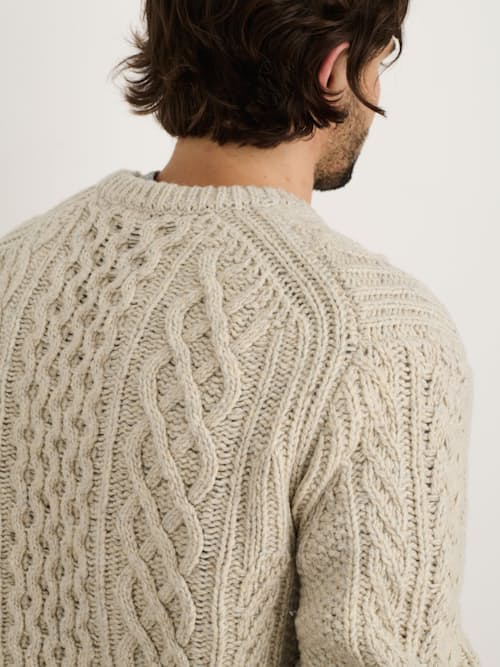 on model image of Donegal Merino Wool Fisherman Sweater