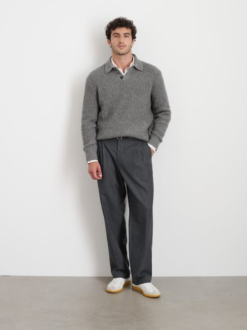 on model image of Highland Wool Collared Polo Sweater