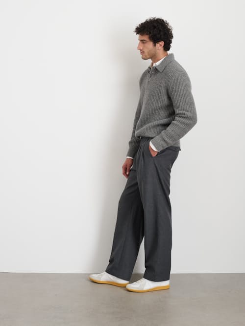 on model image of Highland Wool Collared Polo Sweater