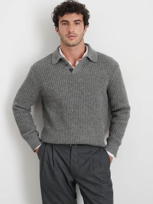 on model image of Highland Wool Collared Polo Sweater