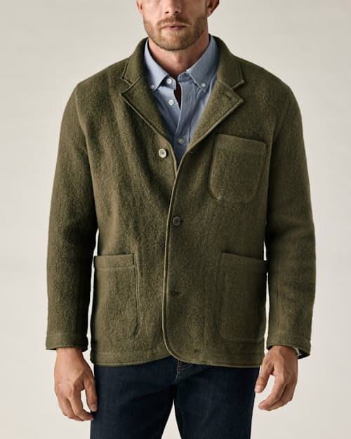 on model image of Boiled Wool Chore Blazer