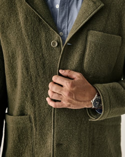 on model image of Boiled Wool Chore Blazer