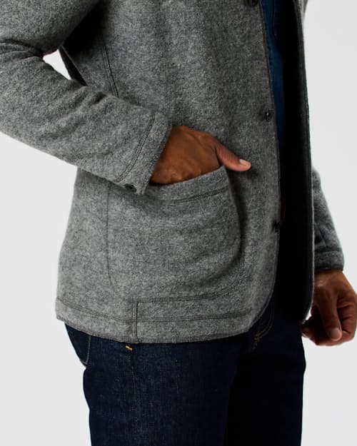 on model image of The Boiled Wool Chore Blazer