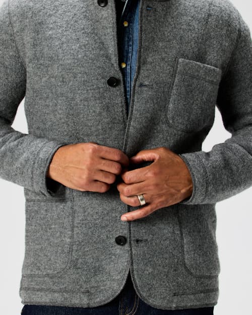 on model image of The Boiled Wool Chore Blazer