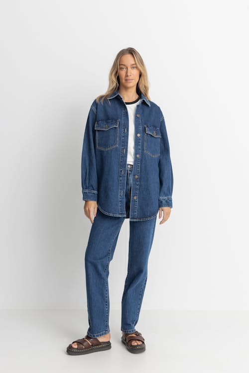 on model image of Women's Oversized Denim Shacket