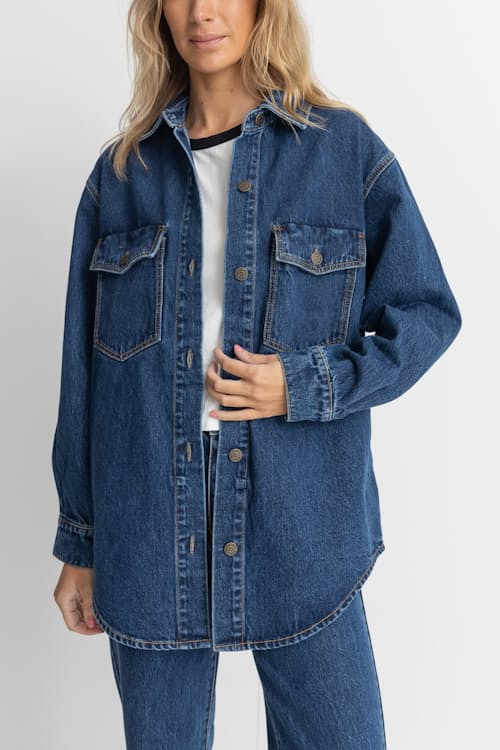 on model image of Women's Oversized Denim Shacket