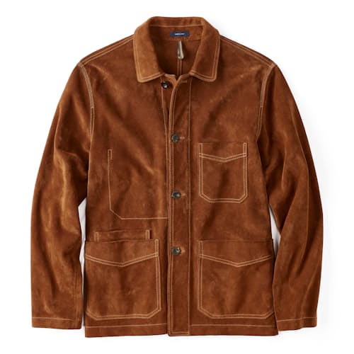 laydown image of Suede Five Pocket Chore Jacket
