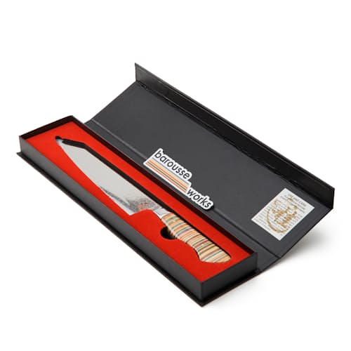 laydown image of Handmade Recycled Skateboard Chefs Knife