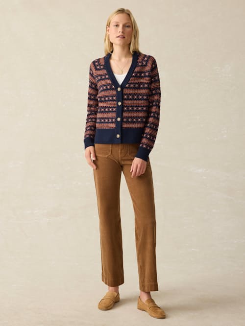 on model image of Women's Highland Fair Isle Cardigan